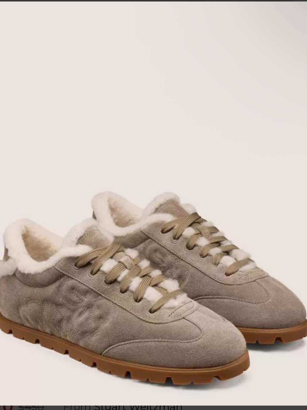 Stuart Weitzman Taupe Suede Shearling-Trim Sneakers